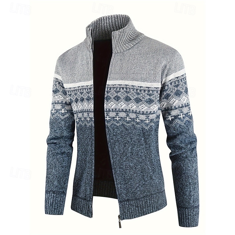 Per uomo Felpa Cardigan Maglione con Zip A Coste Maglia Top Regolari Lavorato a maglia Geometrico Collo Alto Neutro Moda Casuale Abbigliamento quotidiano Abbigliamento Autunno Inverno Blu Grigio del 2026 a $37.99 –P2