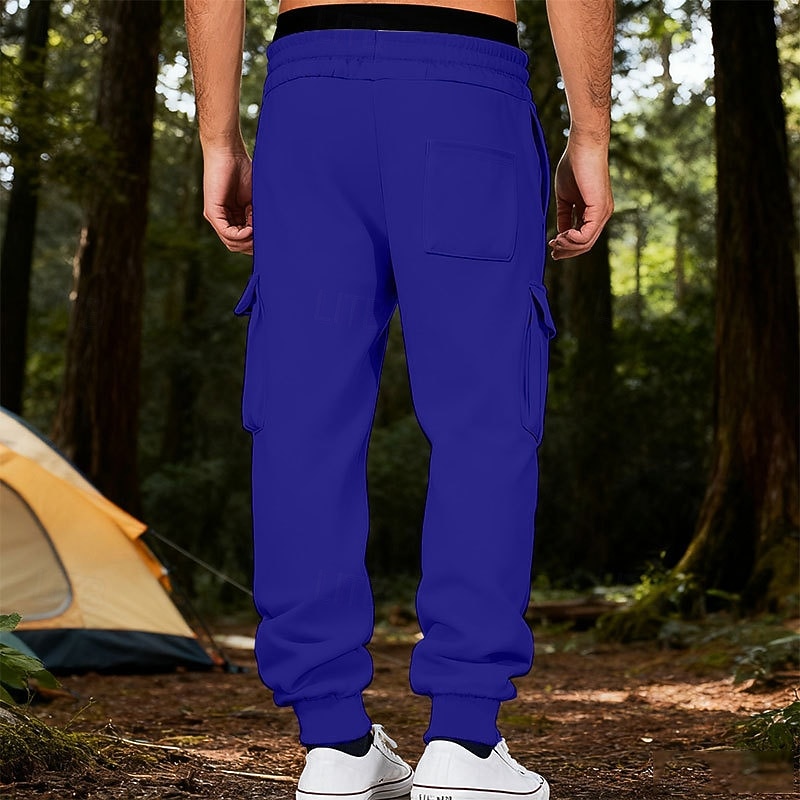 2026年 男性用 カーゴパンツ スウェットパンツ ズボン ストレートレッグスウェットパンツ ドローストリング ポケット 弾性ウエスト 平織り 履き心地よい ソフト カジュアル 日常 アウトドア 旅行度假风 ファッション ブルー ホワイト  コレクション – $25.99 –P33