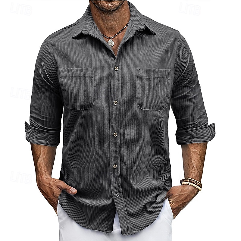 Hombre Camisa Camisa de verano Camisa casual Camisa de playa Camisa de Pana Abotonar la camisa Blanco Manga Larga Color sólido Diseño Casual Diario Bolsillo Ropa Moda Casual Cómodo 2026 - $42.99 –P2