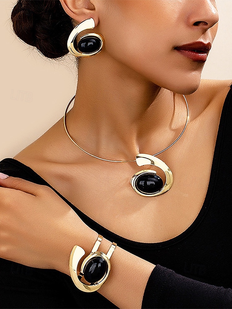 סט תכשיטי סגסוגת בוהמי לנשים עם אבני טורקיז - שרשרת, עגילים וצמיד, זמינים במגוון צבעים - מושלם לאירועים יומיומיים וחגיגיים 2026 - $14.99 –P1