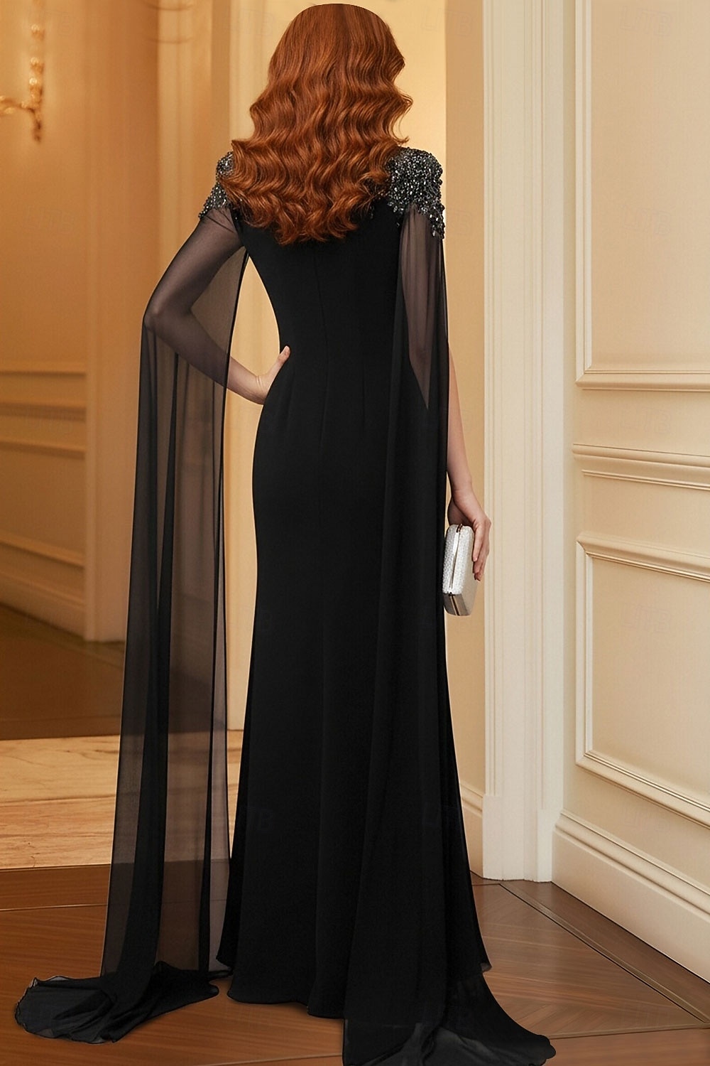 Vestido de gala formal de longitud completa tipo tubo/columna vestido de gala elegante vintage vestido negro con mangas largas cuello redondo fiesta de gala boda con cristales y pedrería 2026 - $195.99 –P2