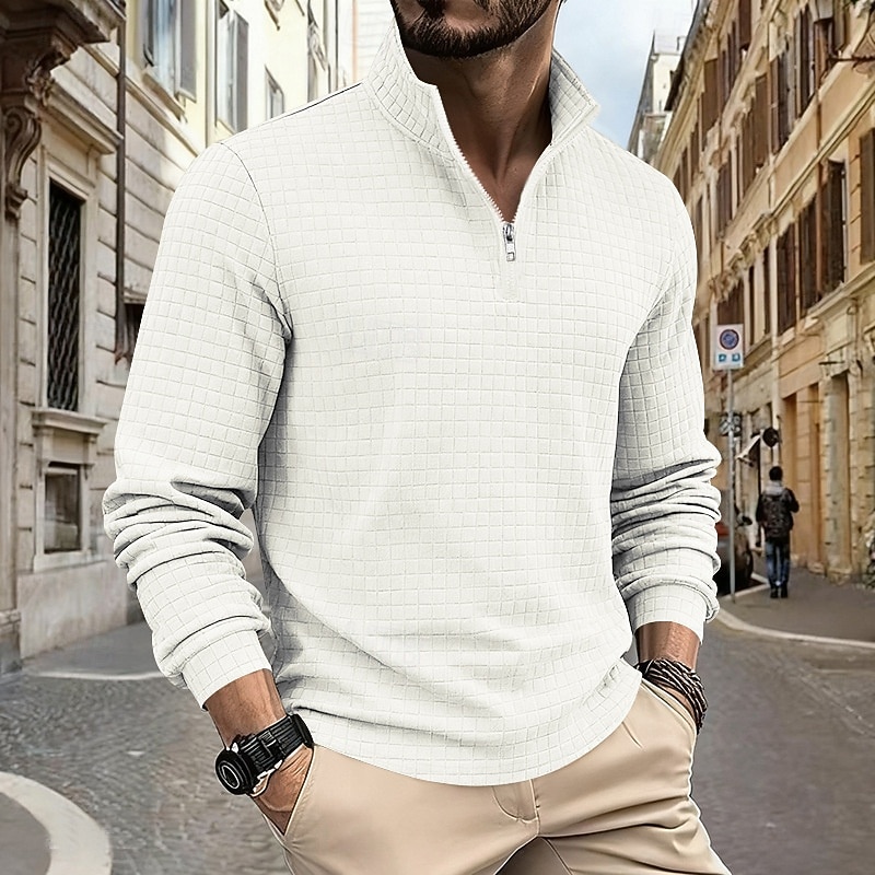 Per uomo Magliette Polo a Nido d'Ape Polo Vacanza Streetwear Zip a un quarto Manica Lunga Moda Essenziale Tinta unica Jacquard Primavera Autunno Vestibilità regolare Nero Bianco Vino Verde militare del 2026 a $22.99 –P7