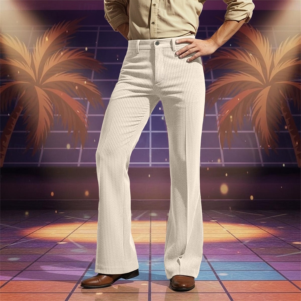 Ανδρικά Παντελόνια Παντελόνι επίσημο Κοτλέ παντελόνι Πάτος καμπάνας Φουντωμένο παντελόνι Τσέπη Σκέτο Άνεση Πλήρες μήκος Καθημερινά Επιχείρηση Αργίες Διακοπές Μοντέρνα Λευκό Καφέ Μικροελαστικό 2026 - $13.49 –P3