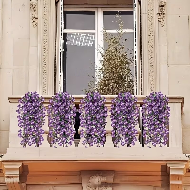 4 svazky závěsných umělých macešek, venkovní umělá květinová dekorace, UV odolné realistické umělé květiny pro venkovní zahradu, verandu, balkon, interiér domu a svatební dekorace 2026 - QAR 78.06 –P3