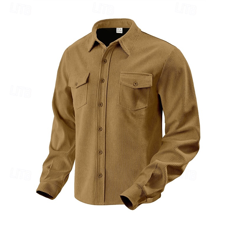 Hombre Camisa Camisa casual Camisa de playa Camisa de Pana Abotonar la camisa Negro Marrón Verde Ejército Albaricoque Gris Manga Larga Color sólido Diseño Diario Vacaciones Bolsillo Ropa Moda Casual 2026 - $36.99 –P9