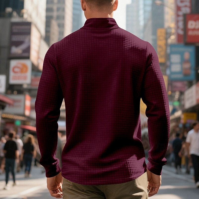 Per uomo Magliette Polo a Nido d'Ape Polo Vacanza Streetwear Zip a un quarto Manica Lunga Moda Essenziale Tinta unica Jacquard Primavera Autunno Vestibilità regolare Nero Bianco Vino Verde militare del 2026 a $22.99 –P15