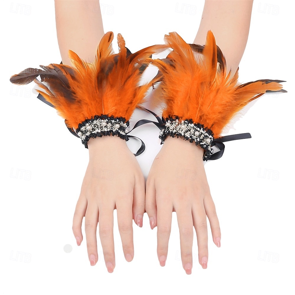 Carnaval 2026 Accesorios de Samba del Carnaval de Río Puños de Plumas para Mujeres Puños de Lentejuelas Brillantes con Plumas de Varios Colores para Danza en Brasil 2026 - $10.49 –P10
