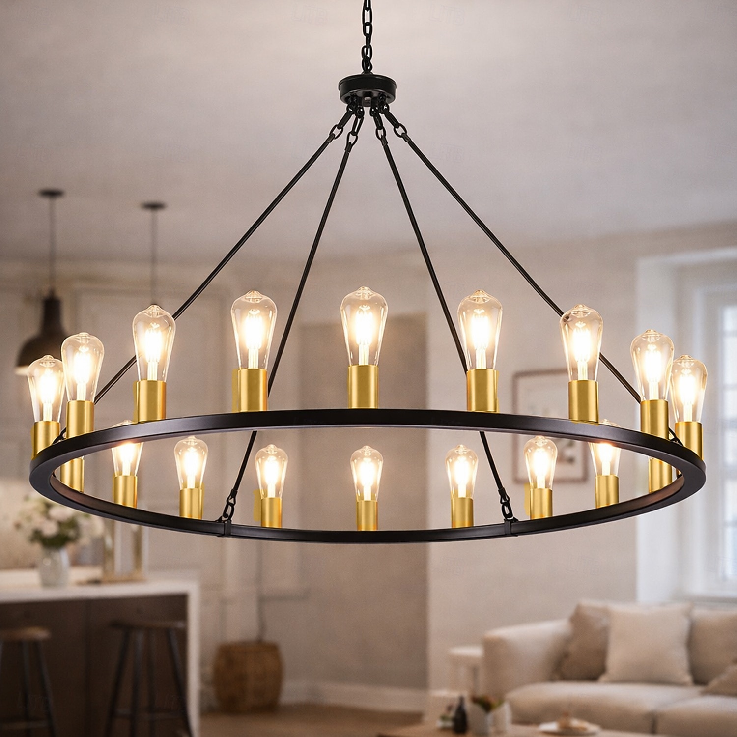 candelabro led negro sobre ruedas candelabro de campo rústico redondo grande de 20 luces lámpara industrial para comedor sala de estar cocina isla vestíbulo pasillo 2026 - $503.99 –P8