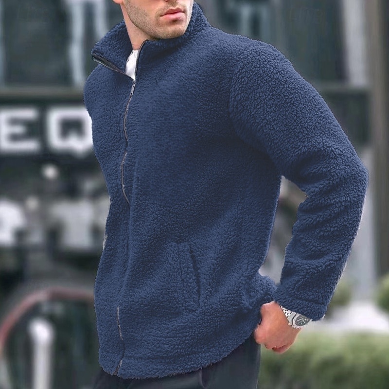 Herren Wintermantel Teddymantel Freizeitjacke Lässig Täglich Thermowarm Tasche Vollreißverschluss Herbst Winter Einfach Streetwear Täglich Stehkragen Regulär Blau Schwarz Marineblau Braun Khaki Jacken 2026 - $28.99 –P14