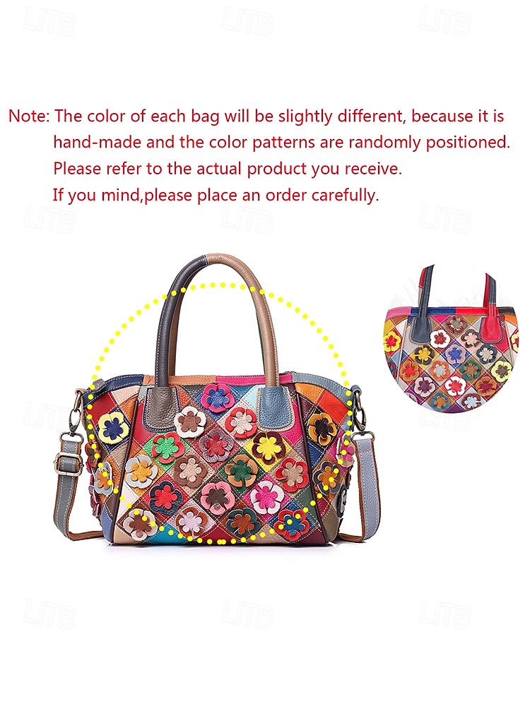 Women's Genuine Leather Handbag, Multi-way Carrying Options, 3D Floral Decoration, Stylish and Functional for Daily Use or Special Occasions 2026 - $69.99 –P9