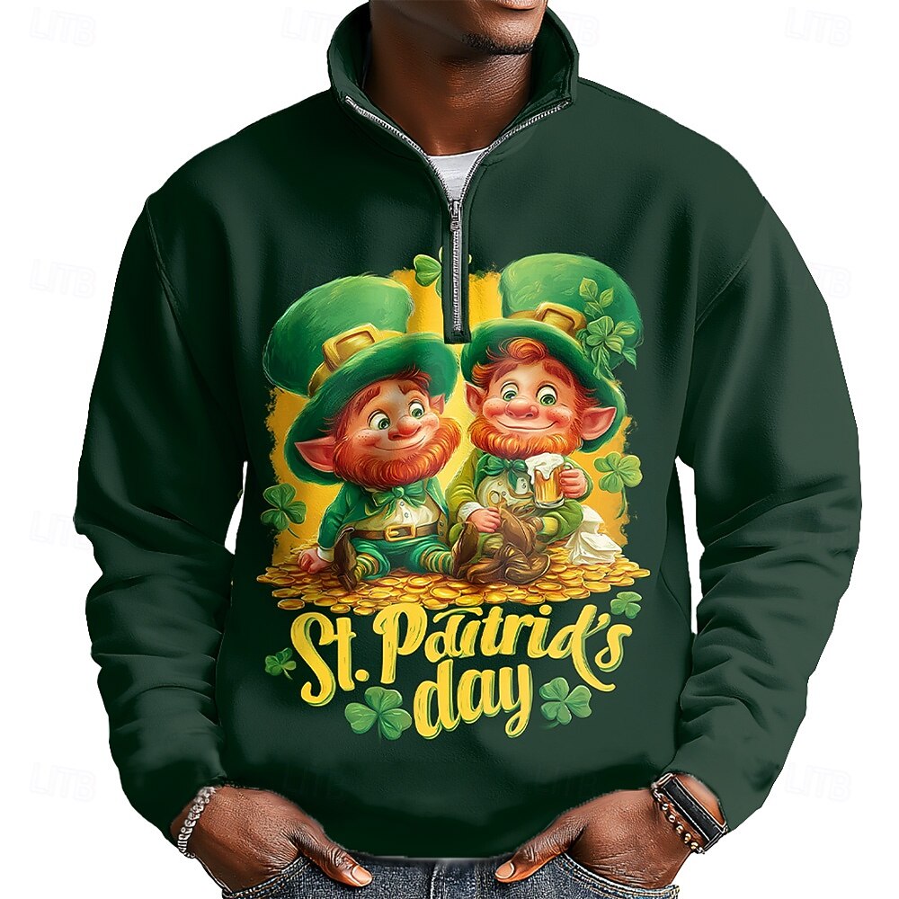Mikina pro muže na Den svatého Patrika s shamrockem móda přehnaná party vysoký límec venkovní streetwear klubová party zelená 2 zelená zipovací podzim zima designér S M L XL XXL XXXL 2026 - $24.99 –P2