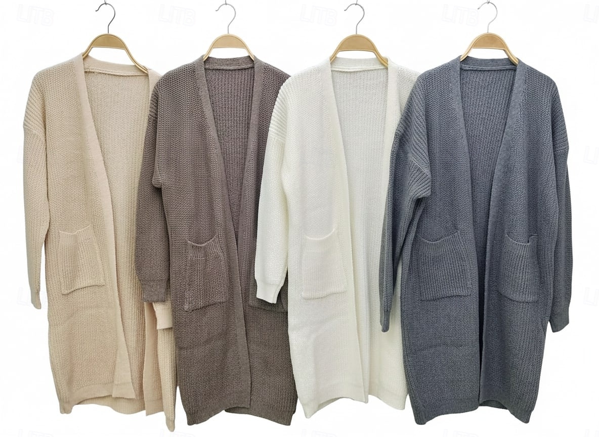 Жен. Вязаная ткань Кардиган Мода Уличный стиль На каждый день Чистый цвет Рельефный узор Открытый перед Карман Трикотаж Длинный рукав Длинные топы Вязать на открытом воздухе Повседневные выходные 2026 - $29.99 –P1