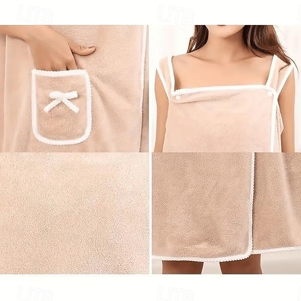 2026年 プラスサイズの女性用ウェアラブルシャワースカート、厚手のコーラルフリースバスラップローブ、大人の女性用吸水性ウェアラブルタオルスカート、家庭用入浴シャワースパ用  コレクション – $4.95 –P22