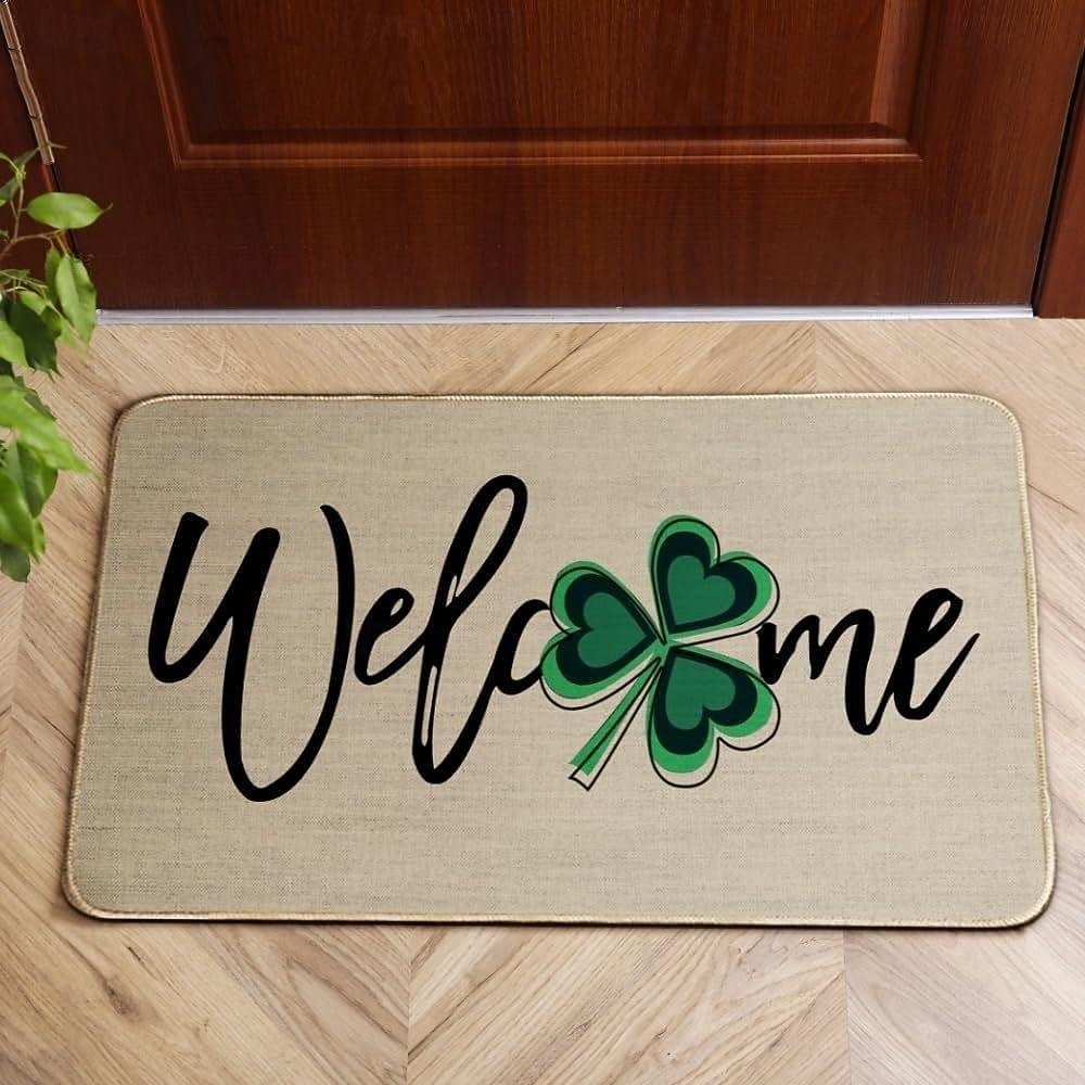 Dørmatte til St. Patricks dag, irsk firkløverdesign, gulvmatte til inngangsparti, festlig grønt kløverdørteppe til St. Patricks dag-feiring. 2026 - $5.99 –P17