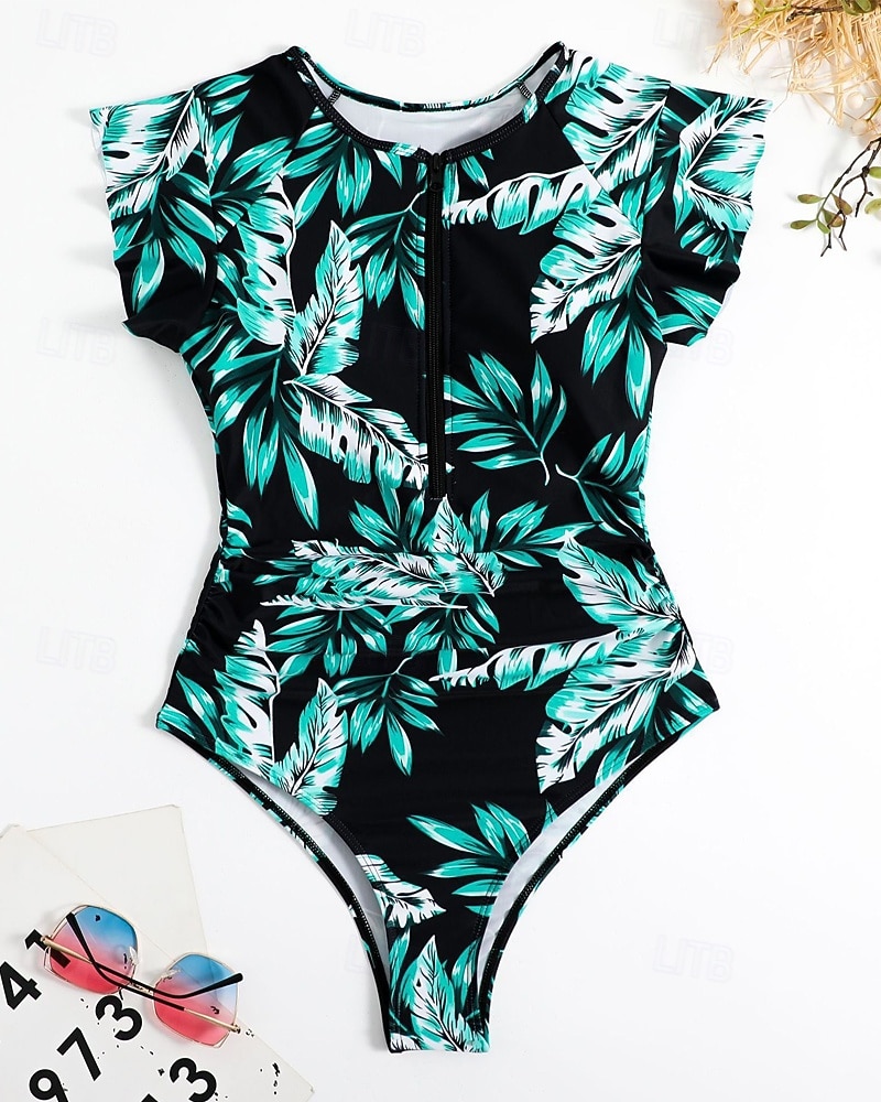 Γυναικεία Προστατευτικά Μαγιό Ολόσωμα κομμάτια Τροπικό Κουμπώσου Φαρδύ μανίκι Προστασία UV Υψηλή Ελαστικότητα Κοντομάνικο Μαγιό Σέρφινγκ Καταδύσεις Ψαροντούφεκο Καλοκαίρι 2026 - $18.99 –P3