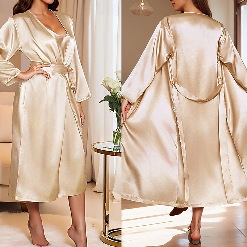 Per donna Abbigliamento da Casa Accappatoio Camicia da Notte Moda Casual Morbido Colore Puro Patchwork Vestiti Casa Vacanza Manica Lunga Scollo a V Nero Champagne Rosa Vino Blu marino Estate del 2026 a $45.99 –P2
