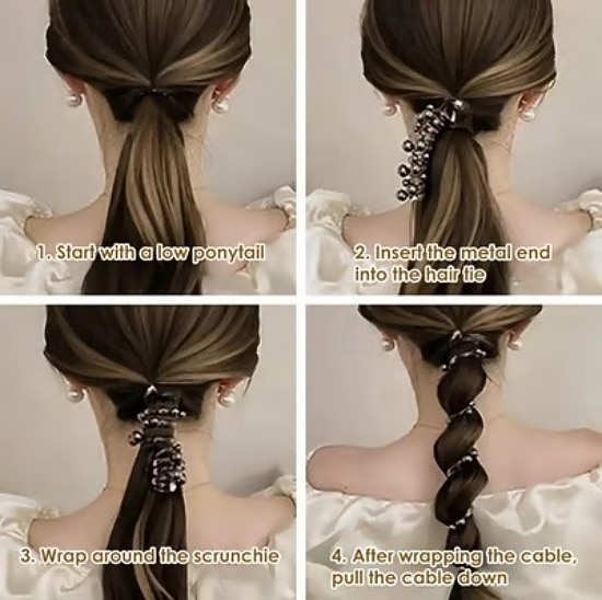 4 יחידות קשרי שיער ספירליים עשויים פנינים מלאכותיות עם רצועת טלפון, כלי צמה בסגנון יפני ליצירת קוקו גבוה, קשר שיער ספירלי מעוטר פנינים לבני נוער ומבוגרים 2026 - $9.99 –P4