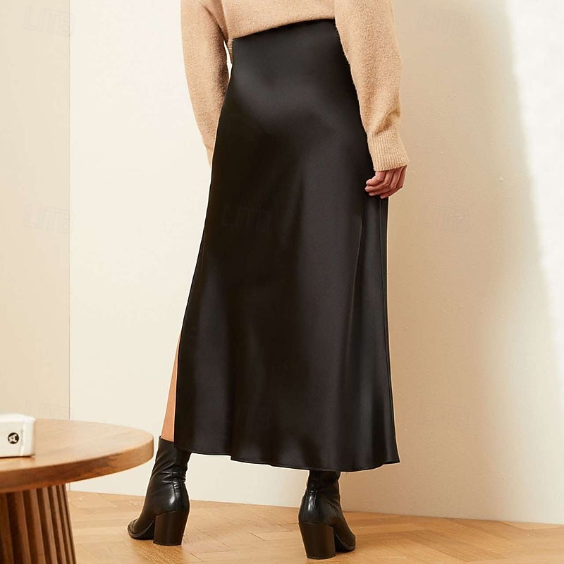 Femmes Élégant Mode Maxi Taille haute Jupes Uni Fendu Micro-Élastique Quotidien Rue Vert pomme Noir Champagne Vert Véronèse Été de 2026 ? $33.99 –P2