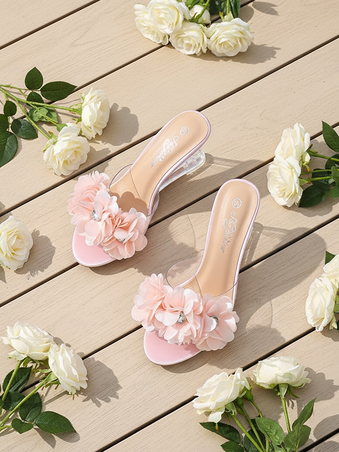 Women's Floral Clear Heel Slide Sandals, Transparent Low Heel Mules for Bridesmaids, Elegant Garden Wedding & Outdoor Ceremony Shoes 2026 - $46.99 –P8