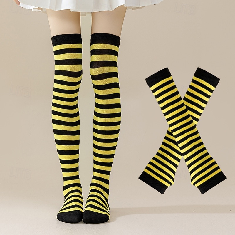 גרבי יום פטריק הקדוש לנשים &סט מחממי ידיים, 4 חלקים ירוק &גרביים שחורות מפוספסות עד הברך עם כפפות תואמות ללא אצבעות, אביזרי תחפושת מהנים לפסטיבל אירי לנשים &בני נוער, מושלם עבור 2026 - $18.99 –P5