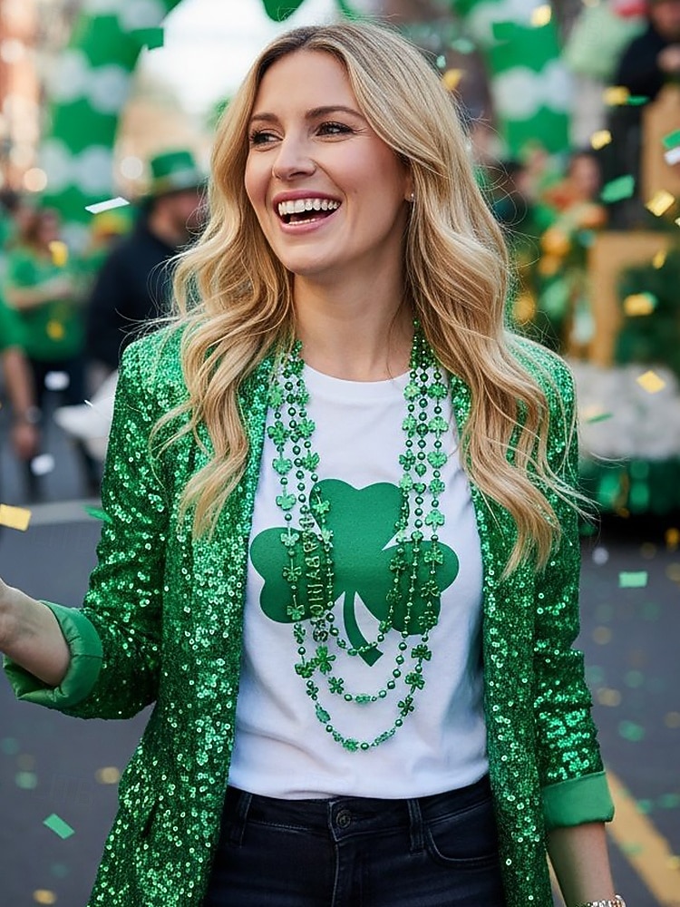 női többrészes Szent Patrik-napi nyaklánckészlet, zöld lóhere gyöngyös réteges nyakláncok, műanyag, többféle stílusú kombinált csomag, ünnepi ír partikellékek nőknek 2026 - $11.99 –P3