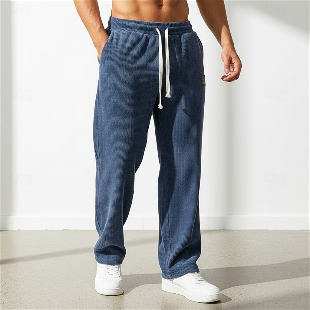 Herren Jogginghose Hose Cordhose Freizeithose Kordelzug Elastischer Bund Gerader Schnitt Einfach Komfort Volle Länge Täglich Sport im Freien Ferien Urlaub Mode Blau Schwarz Mikroelastisch 2026 - $26.99 –P5