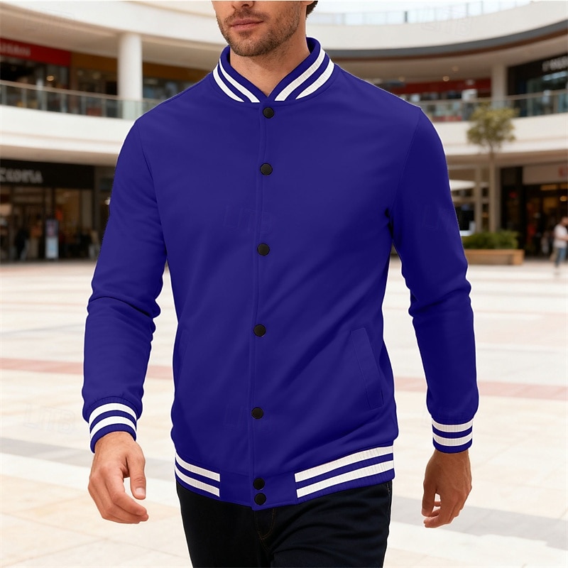 Per uomo Giacca Leggera Giacca Casual Giacca College Casuale Quotidiano Tasca Primavera Autunno A righe Streetwear Elegante Colletto Mao Regolare Nero Rosso Blu marino Blu reale Grigio chiaro Giacca del 2026 a $34.99 –P20