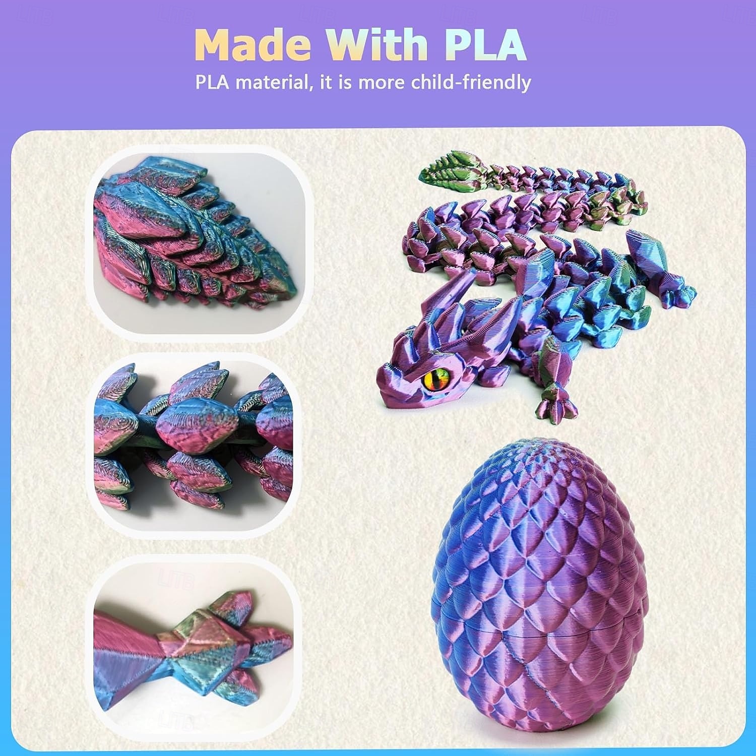velikonoční 3D tištěná dračí vejce s drakem uvnitř, nezbytnosti do velikonočních košíků, náplně do velikonočních vajíček s tajemným krystalovým drakem, kloubová fidget zvířátka vytištěná 3D tištěnými 2026 - $16.99 –P2