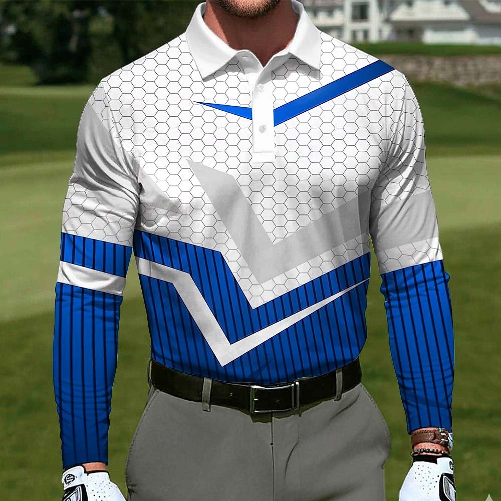 Per uomo Geometrico Golf Polo Sportivi Manica Lunga Magliette polo Bavero Casual All'aperto Athleisure Abbigliamento quotidiano Stampa 3D Bottoni Primavera Autunno Blu Giallo Rosso del 2026 a $22.99 –P1