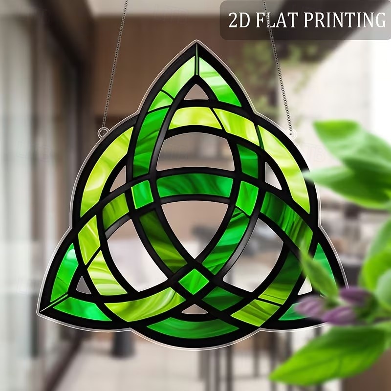 St. Patrick's Day Sun Catcher, Large Celtic Knot Window Hanging Decoration, Painted Glass Effect in Green, Gold, Black & Emerald 2026 - $10.99 –P9