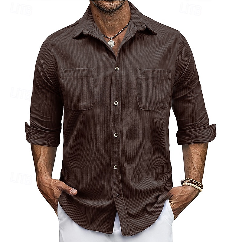 Hombre Camisa Camisa de verano Camisa casual Camisa de playa Camisa de Pana Abotonar la camisa Blanco Manga Larga Color sólido Diseño Casual Diario Bolsillo Ropa Moda Casual Cómodo 2026 - $42.99 –P4