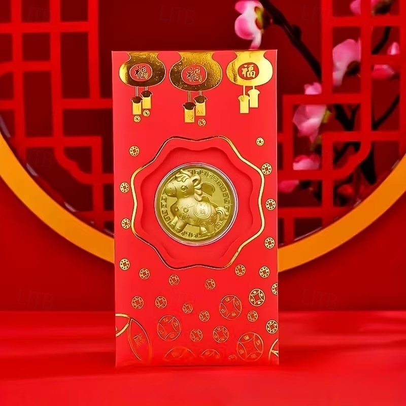 5 ks pamětních mincí k roku 2026 (náhodný styl) 100 juanů, červené obálky, zlatá fólie, čínský Nový rok, štěstí, peněžní tašky, kulturní zboží 2026 - $15.99 –P6