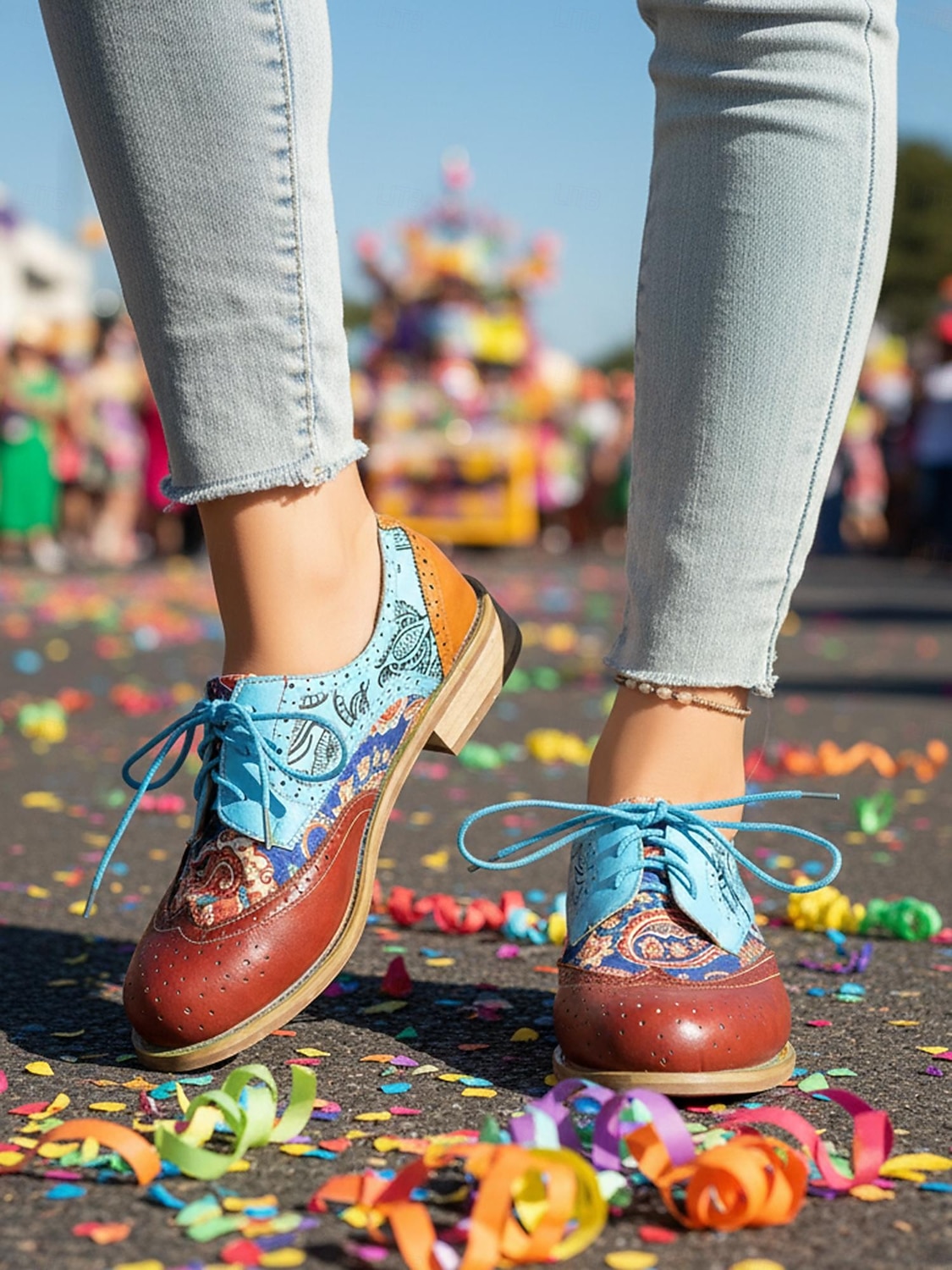 2026年 ウィメンズ・マルディグラ カラフルなマルチカラーパッチワークブローグとレースアップオックスフォードシューズ – カーニバルパレード、フェスティバルコスチューム＆パーティーセレブレーションのためのレトロアーティスティックスタイル  コレクション – $32.99 –P3