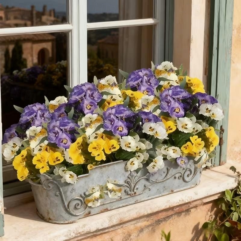 9 bundels driekleurige kunstbloemen in retrostijl, geschikt als bloemversiering voor binnenplaats, balkon, binnen- en buitenbeplanting, bruiloftsdecoratie, feestartikelen en huisdecoratie. 2026 - $23.99 –P6