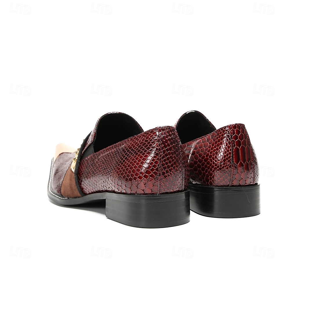 Ανδρικά κόκκινα slip-on παπούτσια από δέρμα φιδιού με χρυσές λεπτομέρειες – πολυτελή επίσημα υποδήματα για κομψούς άνδρες, ιδανικά για βραδινές εκδηλώσεις και μοντέρνες περιστάσεις 2026 - $119.99 –P8