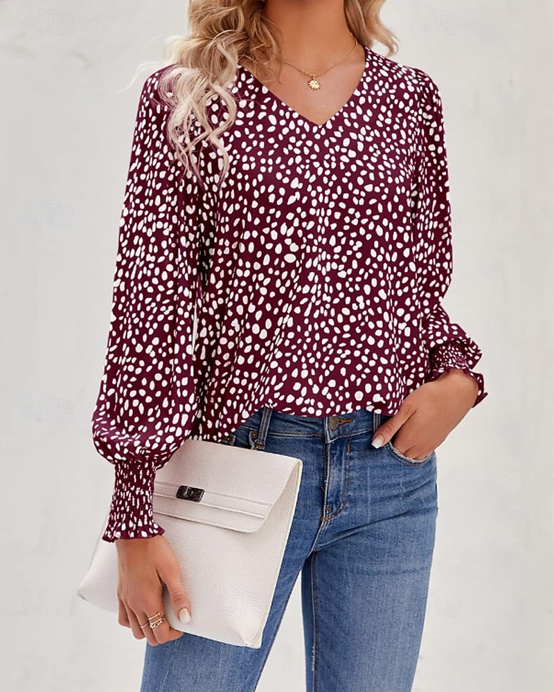 Per donna Maglietta Stampato Floreale Casual Manica Lunga Scollo a V Top Regolari Quotidiano Uscire Weekend Nero Rosa Vino Blu marino Verde Primavera Autunno del 2026 a $26.99 –P14