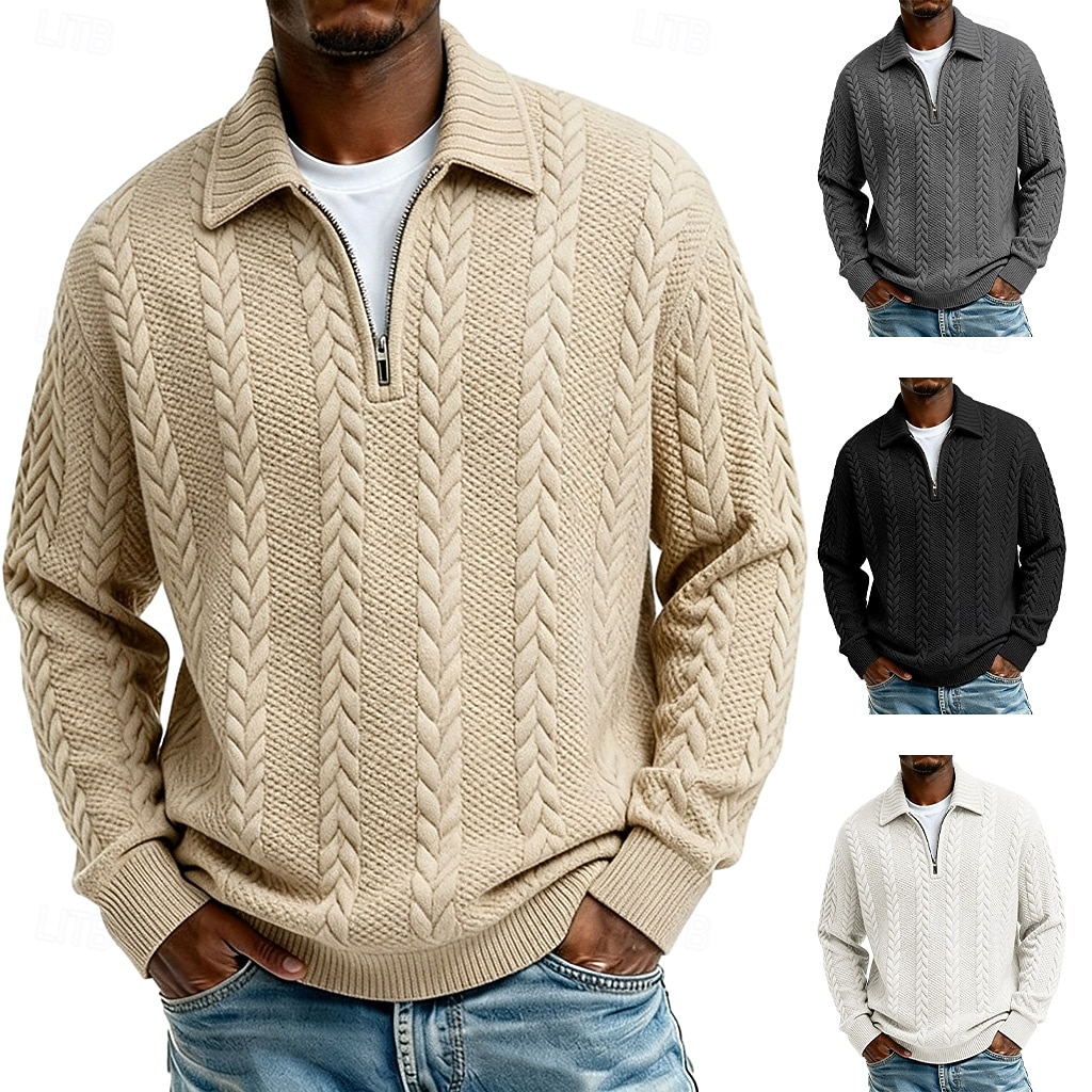Per uomo Jacquard Maglia Felpa con cappuccio Felpa con zip corta Aalbicocca Nero Bianco Grigio Bavero Semplice Con zip Testurizzato Sport & Outdoor Casuale Quotidiano Streetwear Cool Abbigliamento del 2026 a $28.99 –P1