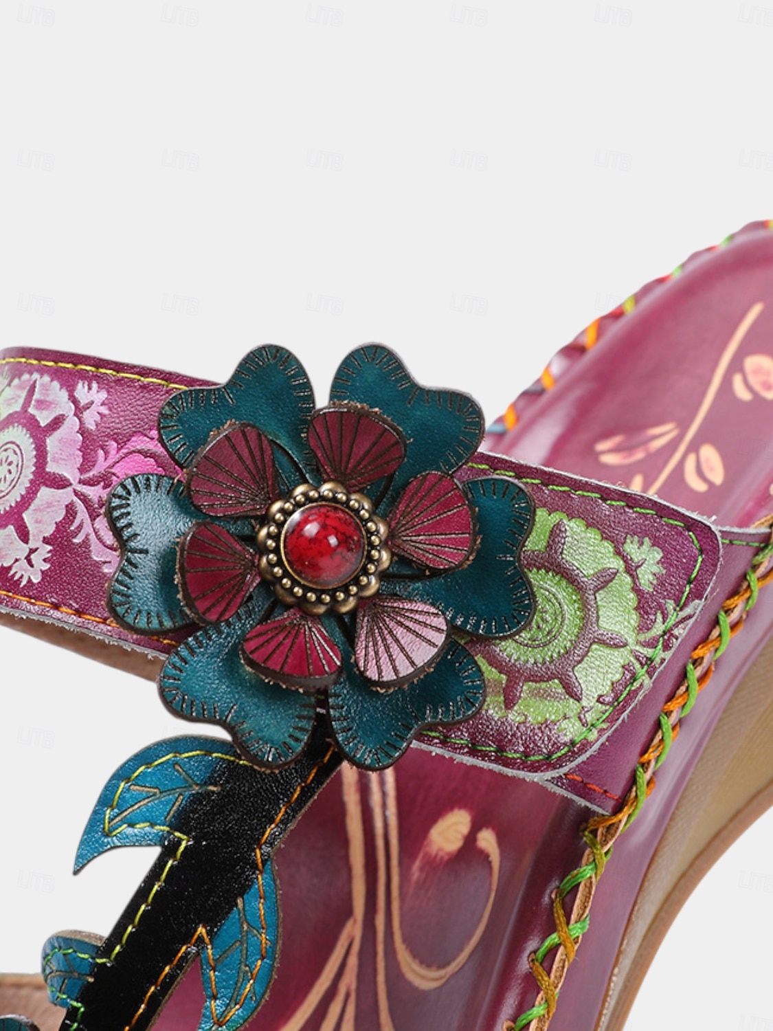 Women's Purple Genuine Leather Floral Wedge Sandals | Soft Comfort  Open Toe Sandals for Walking, Garden Party & Casual Daily Wear 2026 - $79.99 –P9