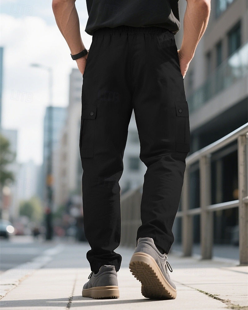 Per uomo Pantaloni Cargo Pantaloni Coulisse Elastico in vita Multi-tasche Tinta unica Antivento Comodità Quotidiano All'aperto Ferie Streetwear Elegante Nero Verde militare del 2026 a $13.49 –P15