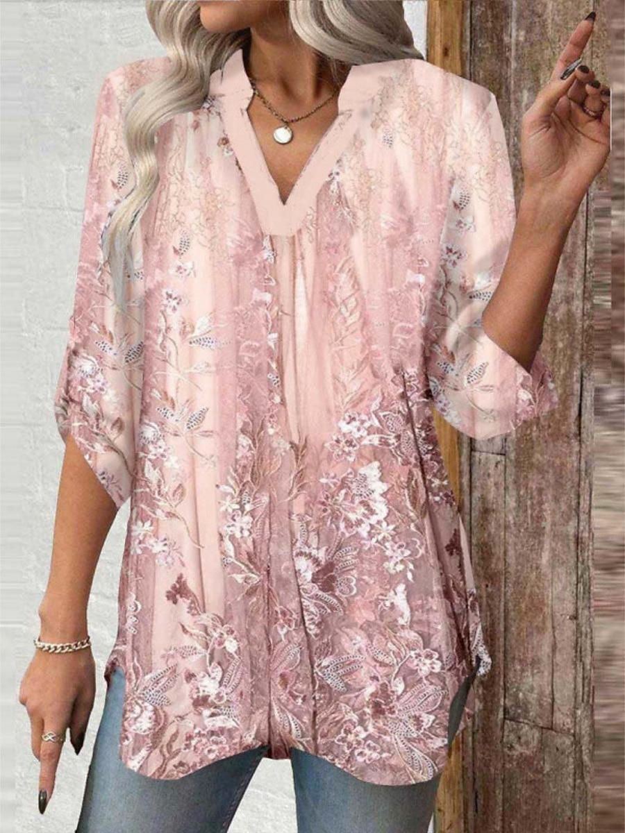 Dame Bluse Trykt mønster Nyanse Blomstret Grafisk Stilfull Fritid Langermet V-hals Vanlige topper Daglig Blå Svart Hvit Rosa Navyblå Sommer Vår Høst 2026 - $27.99 –P3