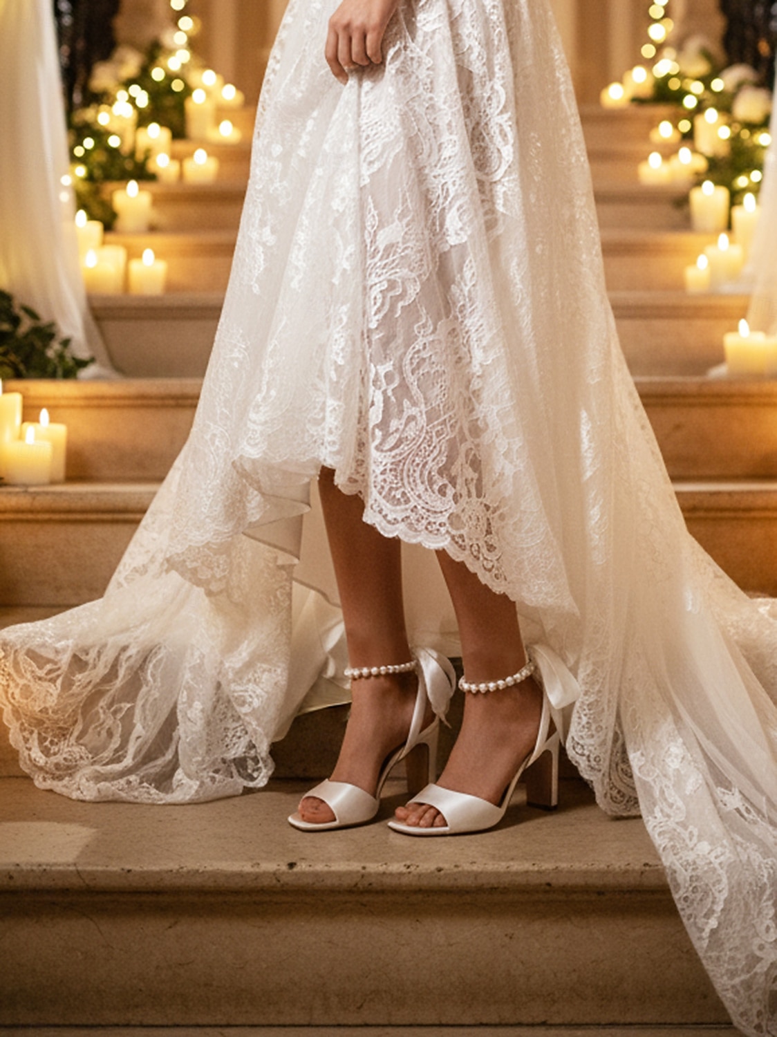 Damskie fioletowe satynowe szpilki ślubne z perłowym paskiem wokół kostki i kokardką, eleganckie sandały ślubne z odkrytymi palcami dla panien młodych, luksusowe buty na wysokim obcasie do ceremonii 2026 - $59.99 –P3