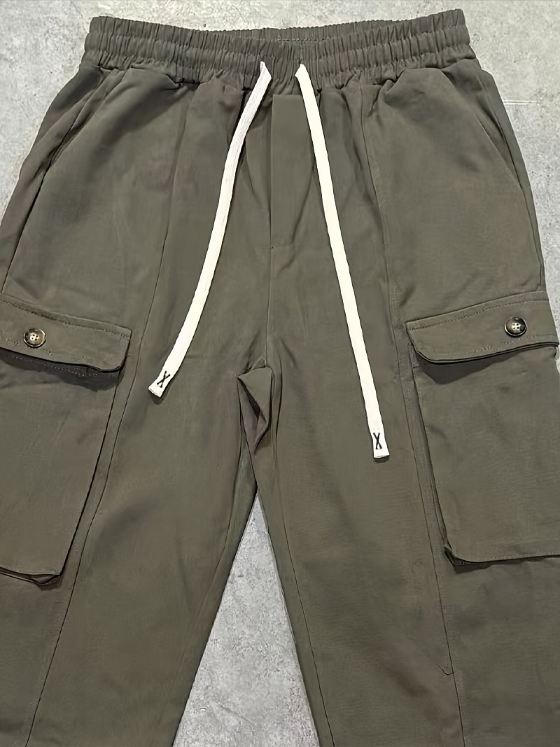 Men's Cargo Pants Trousers Baggy Pants Drawstring Elastic Waist Multi Pocket Solid Color Windproof Comfort Knee Length Daily Outdoor Holiday Vacation Streetwear Army Green Apricot Inelastic 2026 - $37.99 –P2