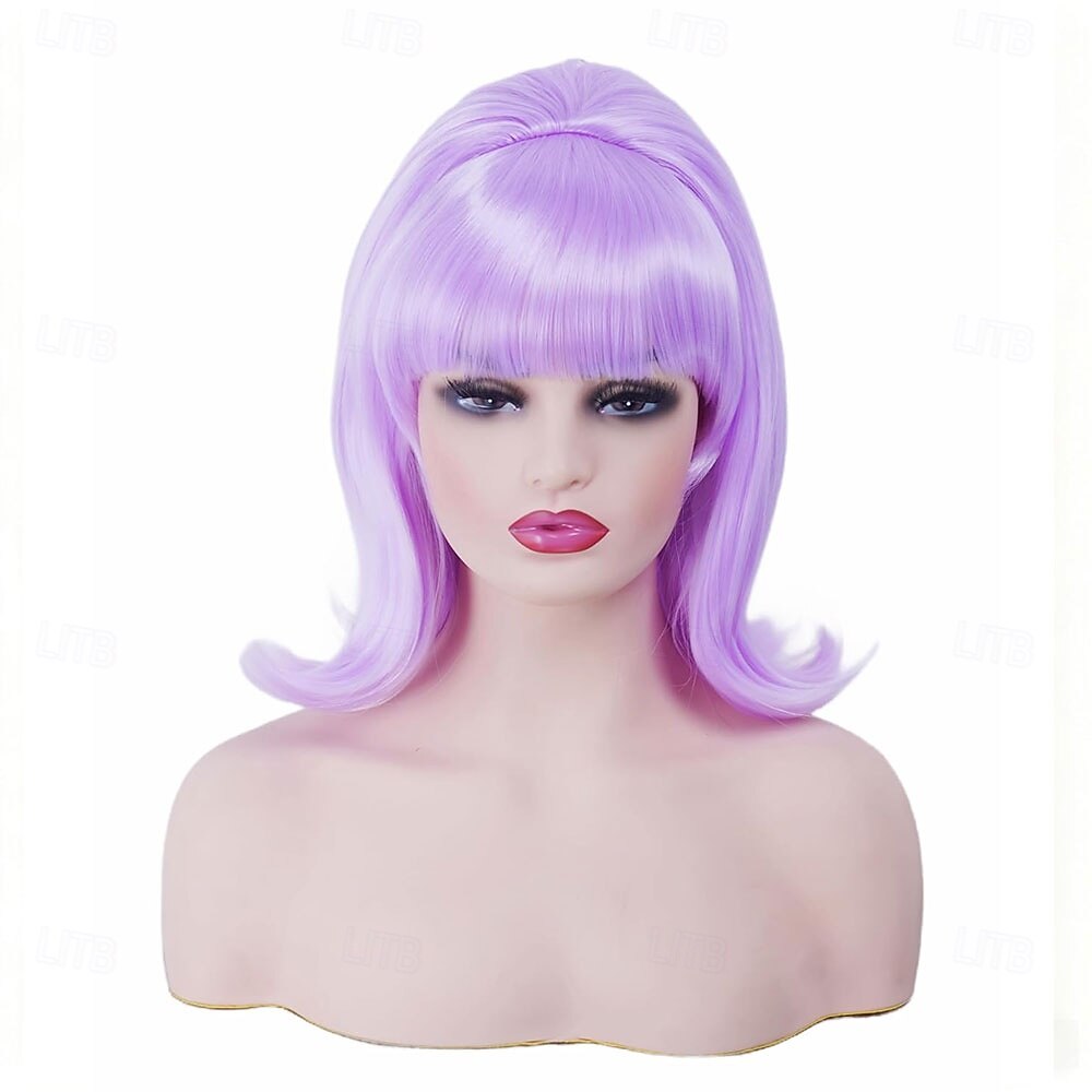 Vintage Short Wavy White Silver Wig with Bang Retro Bouffant Beehive Wigs fits 80s Costume or Halloween Party 2026 - $29.99 –P10