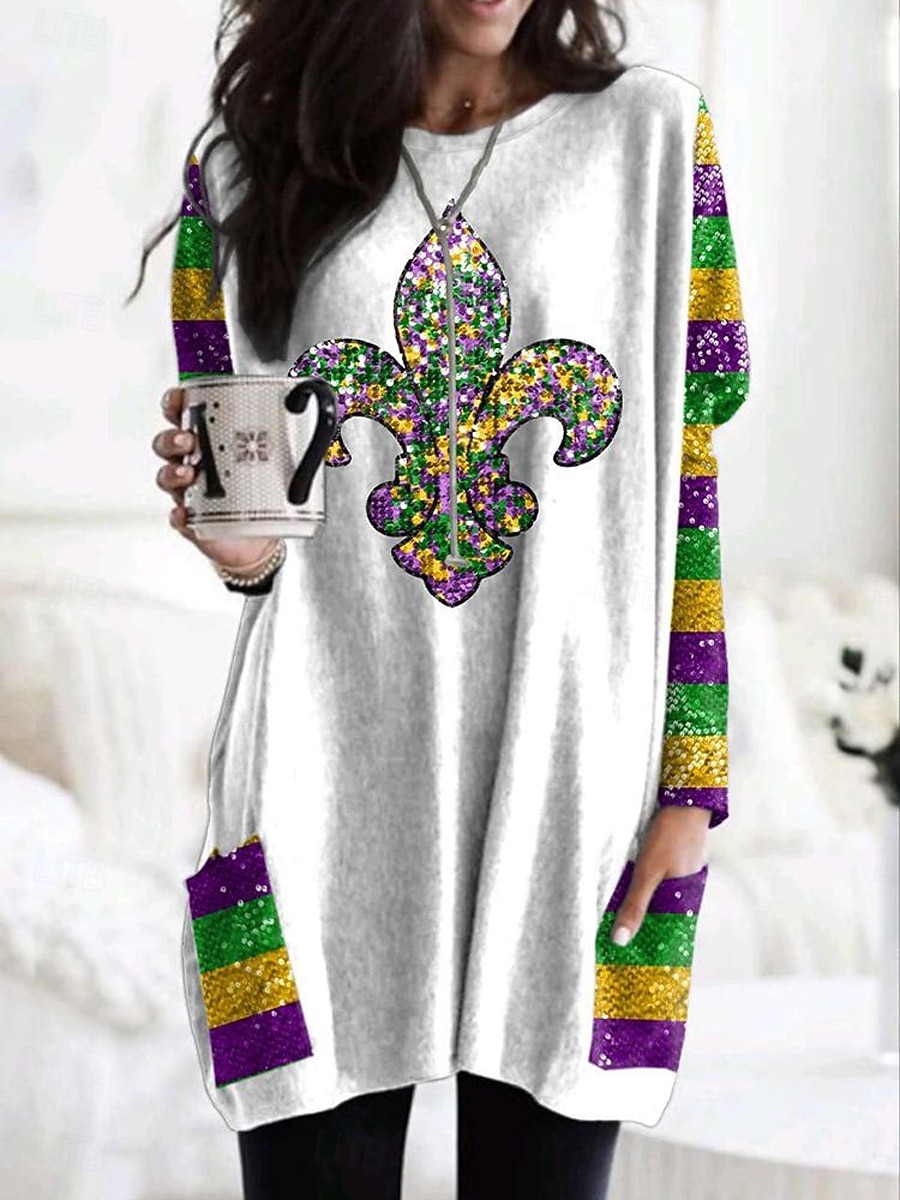 Karnevalové dámské tričko ombré srdce grafické módní stylové klasické dlouhý rukáv kulatý výstřih dlouhé topy každodenní víkendový potisk kapsa bílá žlutá fialová jaro podzim 2026 - $31.99 –P3