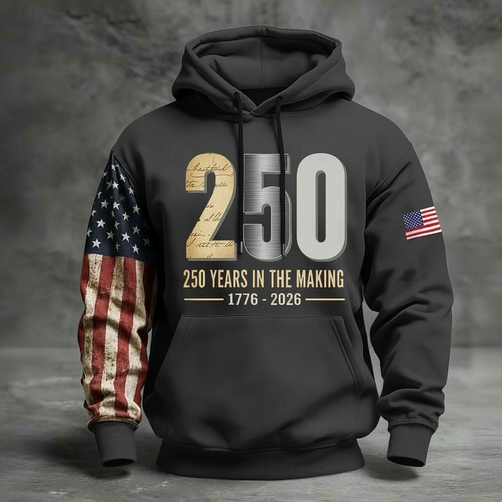250. výročí Ameriky Pánské Kapuce Svetr s kapucí Dlouhý rukáv Festival Černá Námořnická modř Armádní zelená Šedá 3D tisk Zima Jaro & podzim Návrhář S M L XL 2XL 3XL 2026 - $31.99 –P1
