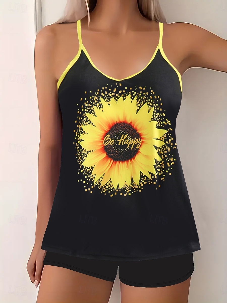 Women's Tankini 2 Piece Swimsuit Palm Boy Leg Tummy Control High Waist Slim Backless Vacation Beach Wear Floral Sunflower V Neck Sleeveless Bathing Suits 2026 - $25.99 –P7