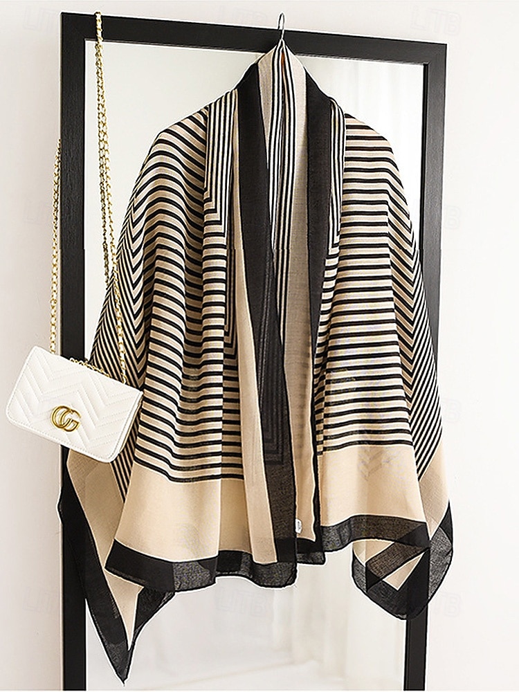 sciarpa a righe in cotone e lino da donna: materiale morbido e leggero, disponibile in più colori, perfetta per outfit casual e invernali del 2026 a $11.99 –P5