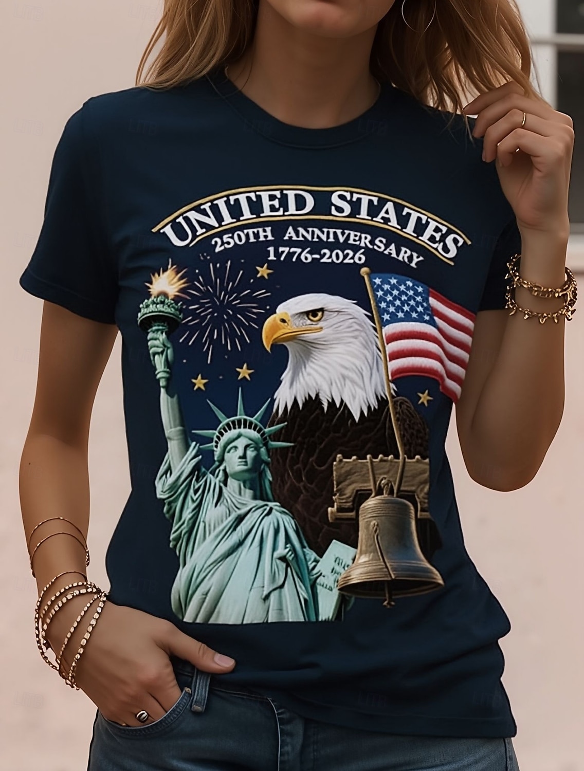 Ziua Independenței American Aniversare Patriotic T Shirt pentru Femei Grafic Național Steag Vintage Elegant Clasic Mâneci Scurte Gat Rotund Zilnic Weekend Print Negru 2026 - $19.99 –P1