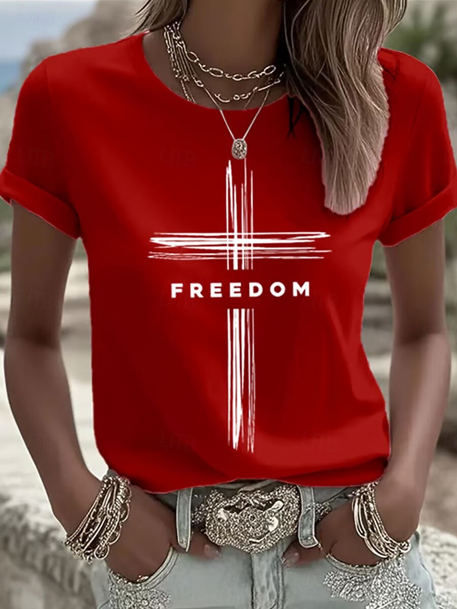 Ημέρα Ανεξαρτησίας Πατριωτική Γυναικών T Shirt Γραφικό Γράμμα Vintage Στυλάτη Κλασική Κοντομάνικη Crew Neck Κανονικά Τοπ Καθημερινής Χρήσης Σαββατοκύριακο Εκτύπωση Μπλε Μαύρο Λευκό Ροζ Κόκκινο 2026 - $22.99 –P3