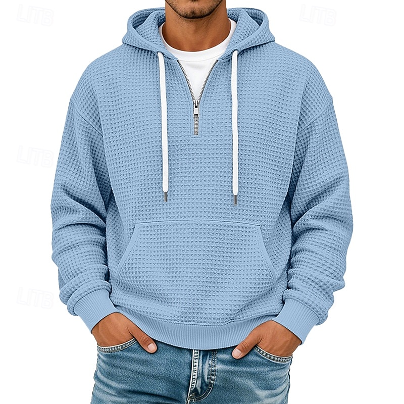 Men's Hoodie Waffle Hoodies Pullover Hoodie Sweatshirt Quarter Zip Hoodie Apricot Wine Red White Light Green Navy Blue Hooded Plain Patchwork Color Block Textured Casual Daily Sports & Outdoor 2026 - $28.99 –P10